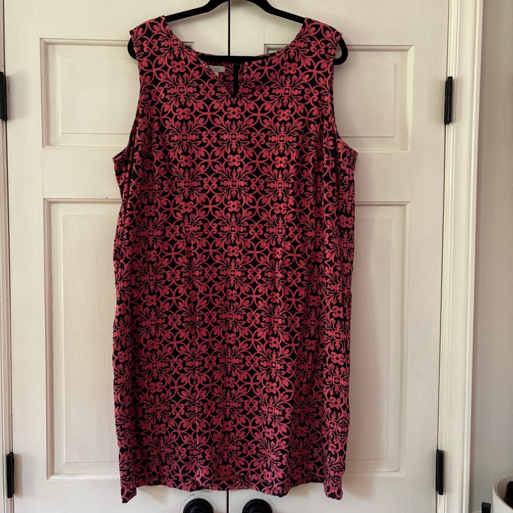 Talbots Pink and Navy Blue Patterned Midi Dress‎